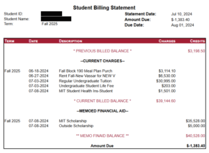 An example bill with a previous credit